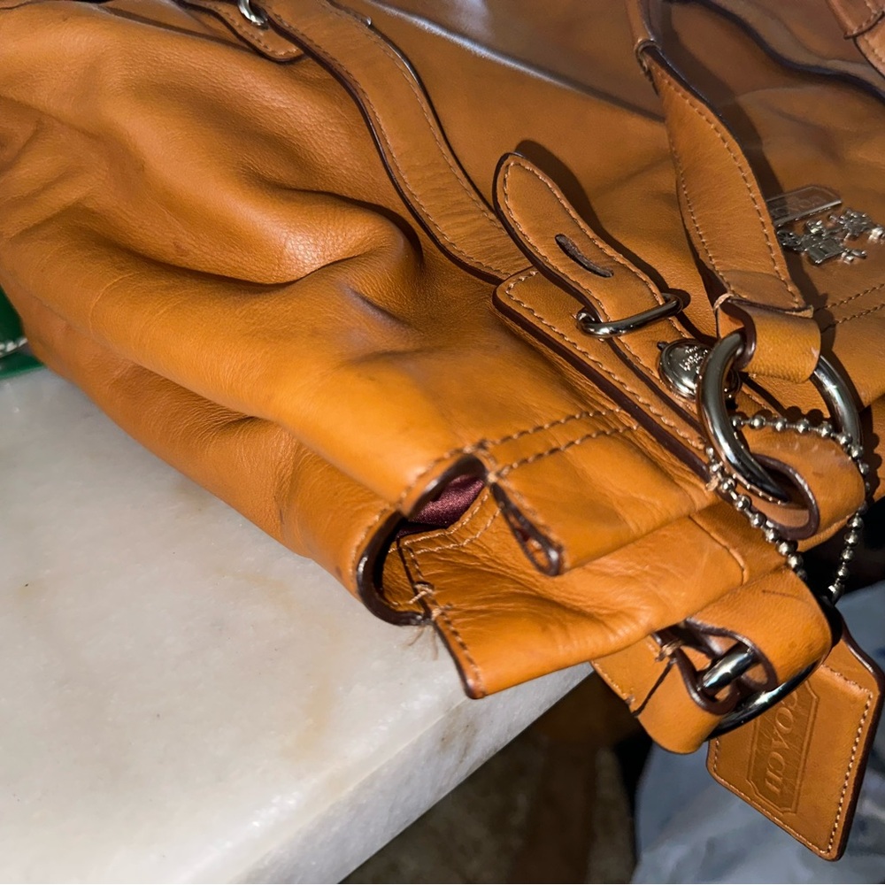 Coach Madison Leather Shoulder Bag Camel Tan Silver Hardware Satin Lining EUC - Picture 8 of 11